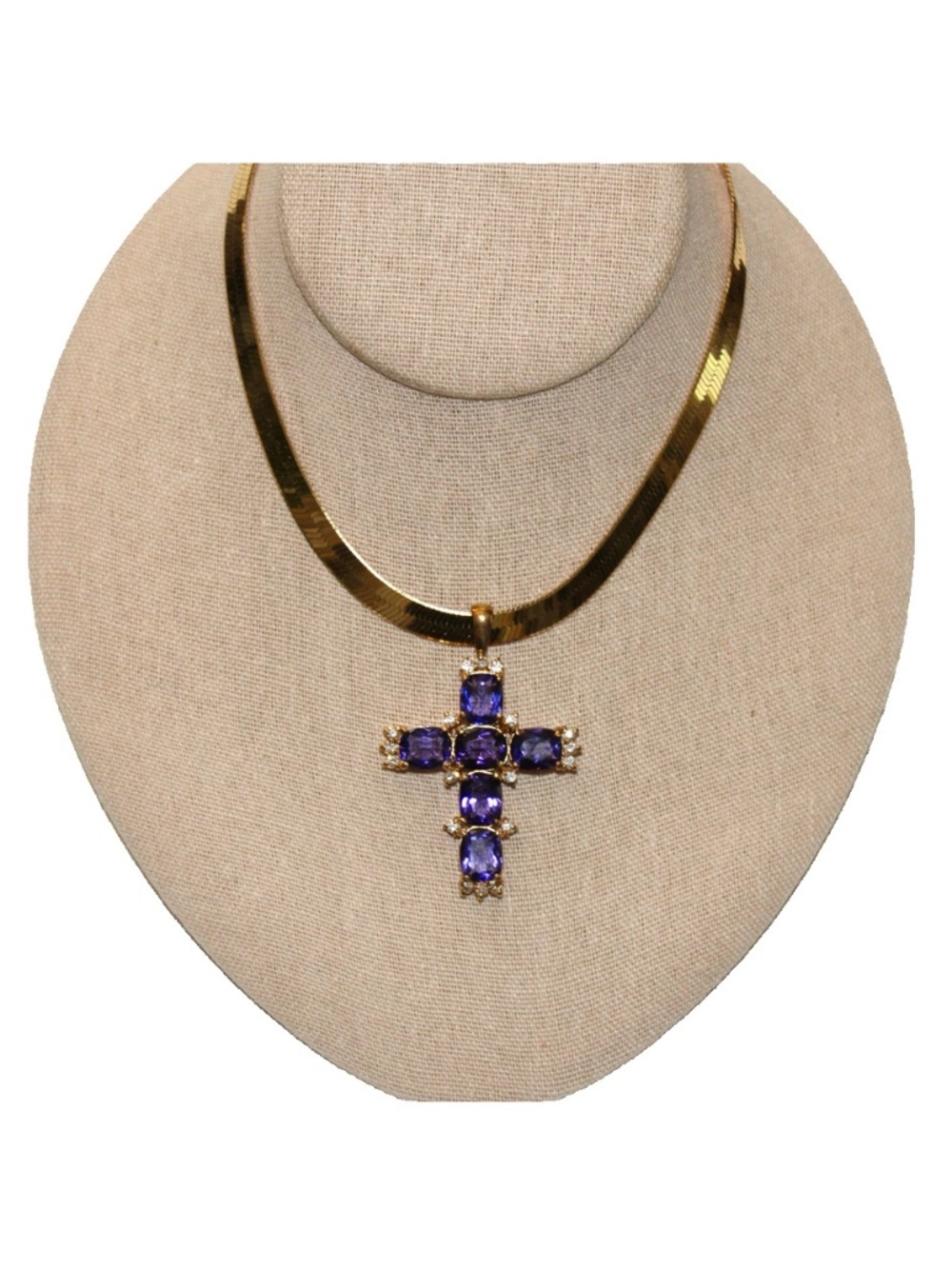 Vintage Gold Washed 925 Serpentine Chain and Rhinestone Cross 925 Pendant